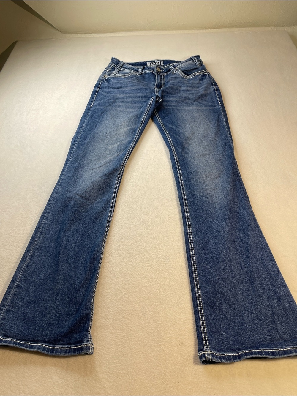 ROCK & ROLL COWGIRL RIDING 27/34 Blue DENIM Women's Bootcut Jeans